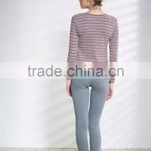 Sexy Women Thermal Underwear Striped Long Jogns Underwear Fashion Round Neck thumbnail-3