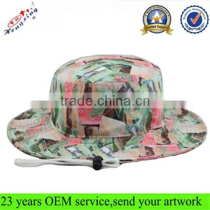 Wide Brim Bucket Hat Fashion Cool Digital Printing Fishing Custom Bucket Hat With String thumbnail-1