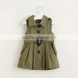 New Coat Design Girls Sleeveless Belt Trench Coat Khaki Green Red 3 Color Avaliable thumbnail-3