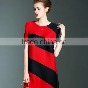 Online Shop Women Twill Printed O Neck Pleated Dresses thumbnail-2
