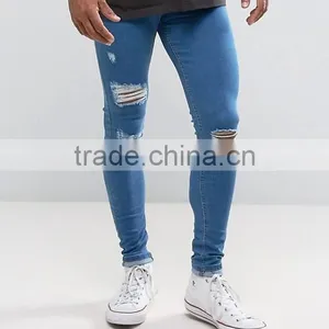 Wholesale Designer Denim Super Skinny Spray on Jeans Custom Men's Ripped Damaged Jeans Pants thumbnail-2