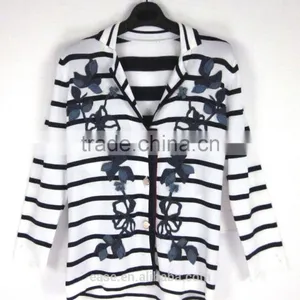 2016 Black and White Stripe With Embroidery Lady Sweater thumbnail-1