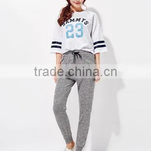 Female Hemp Grey Leisure Knitting Feet Pants thumbnail-5