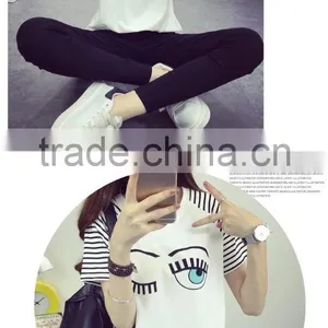 Women Creative Face Eyes Cotton Causal t Shirt thumbnail-3
