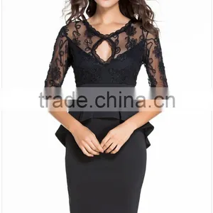 2016 OEM Customized Black One Piece Fashion Office Lady Women Dress Womens Wear thumbnail-3