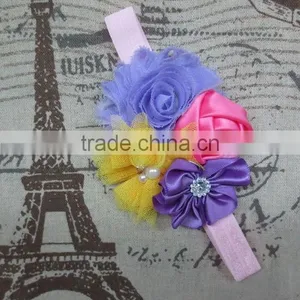 Girls Boutique Chic Rose and Rhinestoned Satin Petals Headbands For Baby thumbnail-5