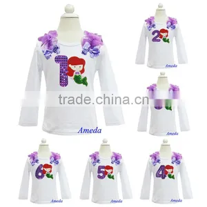 Embroidered Bling Purple 1 2 3 4 5 6 Birthday Ariel Princess White Long Sleeves Top thumbnail-1