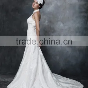 Sheath Halter Neck Lace-Up Taffeta Wedding Dress AS29602 thumbnail-1
