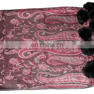 Paiseley Design Shawl With Fur Balls in Mexico thumbnail-2