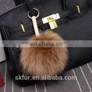 100% Real Raccoon Fur Pompom Keychain thumbnail-6