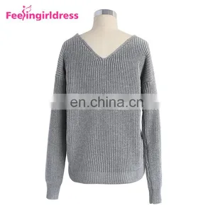 Custom Private Label Ladies Crop Top Long Sleeve Women Knitted Sweater thumbnail-5