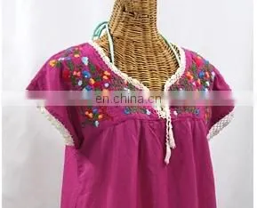 Pink Fabric Maxican Tunic Tops Multi Colored Embroidery Women's Party Wear Fashion Dress thumbnail-2