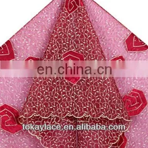 2013 New Arrival Red French Lace and Velvet Fabric for Wedding and Party thumbnail-1