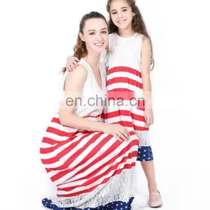 America 4th July HolidayLace Patchwork Print Kids Clothes Girl Dress Women Mom And Me Dress (this Link for Girls,1-12years) thumbnail-1