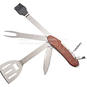 Multifunction BBQ Tools -Knife,Spatula,Silicone Basting Brush,Fork,Jar Opener and Wine Cork Screw thumbnail-2