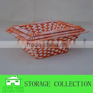 Set of 3 Square Handwoven Colorful Paper Rope Baskets thumbnail-2