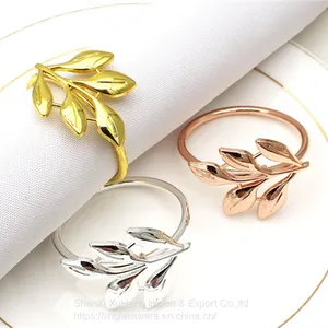 Decorative Leaf Design Shiny Polished Wedding Tabletop Metal Napkin Ring thumbnail-1
