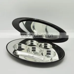 Oval Shiny Black Compact Container With Shiny Silver Tray thumbnail-1