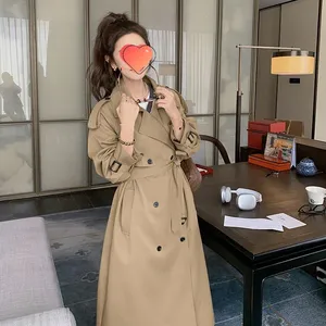 Sophisticated British-style Spring Minimalist Luxury Style Slim-Fitting Waist-Contouring Double-Button Women's Windbreaker Coat Blouse Spring Outfit thumbnail-1