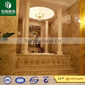 New Crema Marfil Marble Roman Roumd Column Pillar With Tan Brown Cap and Base thumbnail-1