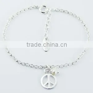 Sterling Silver Peace Charm Bracelet With Freshwater Pearl thumbnail-1