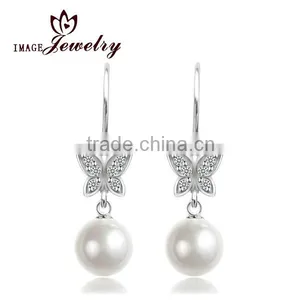 18 k Gold Plated Butterfly Zircon Pearl Earrings Fashion Jewelry thumbnail-1