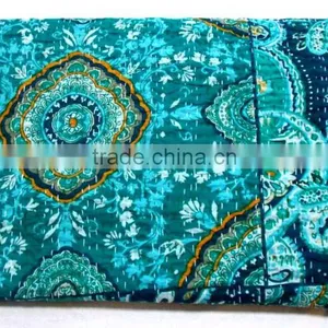 Ndian Kantha Quilt Paisley Queen Size Cotton Reversible Bedspread Throw thumbnail-1