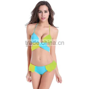 Women Bandeau Bandage Contrast-color Bikini Push-up Gather Swimsuit Bathing Suit thumbnail-5