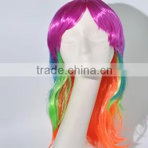 Multi Color Synthetic Long Hair Wig Crazy Fans Wig Colorful Rainbow Wig N299 thumbnail-1