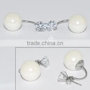 Fashion Stainless Steel Pearl Earring With Diamond Jewellery thumbnail-2