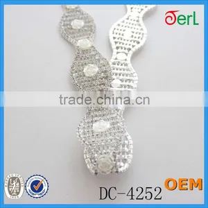 Fashion Clear Rhinestone Silver Pearl Chain Bridal Costume Applique Trims thumbnail-3