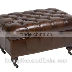 Custom Made Bedroom Furniture Wooden Leather Tufted Storage Ottoman With Brass Caster Legs thumbnail-1
