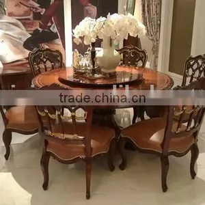 Vintage Royal Style Round Dinning Table With Six Chairs Noble Castle Carved Wooden Dinning Room Furniture thumbnail-1