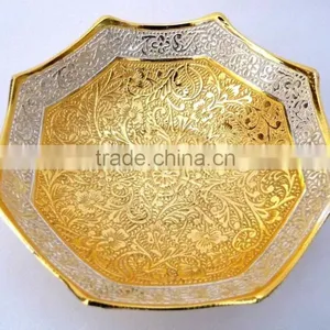 Promotional Gift, Corporate Gift, New Year Gift Beautiful Gold and Silver Plated Brass Bowl thumbnail-1