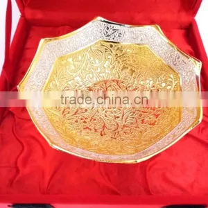 Promotional Gift, Corporate Gift, New Year Gift Beautiful Gold and Silver Plated Brass Bowl thumbnail-3