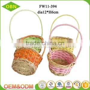 Personalized Small Round Easter Egg Hunt Wicker Easter Gift Basket thumbnail-1