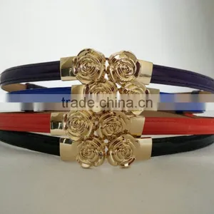 Wholesale Colourful Flower Pattern Buckle Sex Women Lady Thin PU Waist Belt thumbnail-1