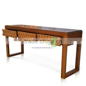 Furniture Console Table Art Deco Style Teak Wood With Diamond Patron Front Side thumbnail-2