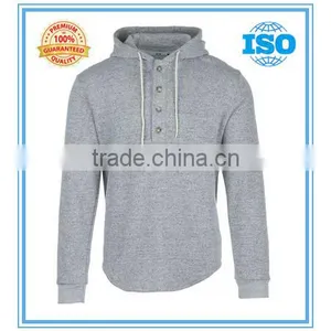 Men's Button Placket Pullover Hoodie Curved Hem Hoodie thumbnail-1
