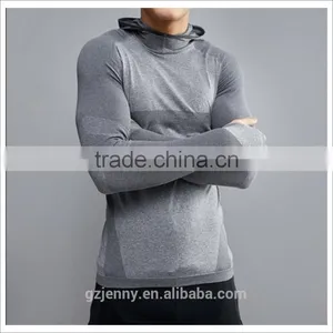 2017 New Sports T Shirt Running Long Sleeve Slim Fit T Shirt With Hoods In Gray thumbnail-1