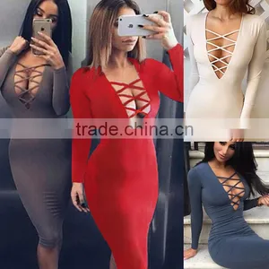 Autumn Fashion Womens Bodycon Pencil Dress Ladies Bandage Night Dress thumbnail-2