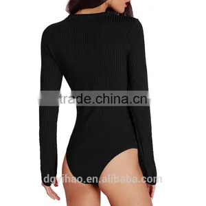 Basic Round Neck Ribbed Body Suits Women Black Long Sleeve Bodysuit Custom 2016 Latest Designs Ladies Black Knitted Sweater thumbnail-2