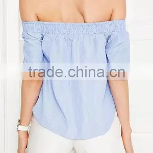 Runwaylover EY2332B 2017 Ladies Short Sleeve Fashion Off-Shoulder Stripe Blouse thumbnail-3