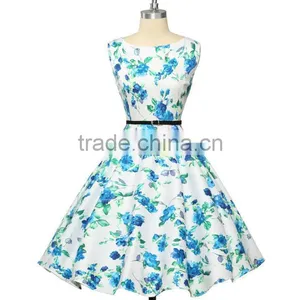 Summer Floral Print Retro Vintage 50s Polka Dot Casual Party Rockabilly Dress thumbnail-2
