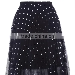 2017 OEM Spring Knee Length Navy Blue Foil Spotted Sequin Skirt thumbnail-5