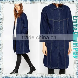 2018 Sexy Ladies Customised Indigo Button up Denim Overcoats thumbnail-4