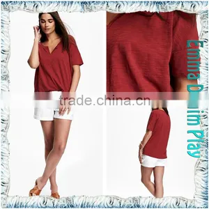 Hot Customized Sketch Sexy Ladies Simple Design Split O Neck Cotton Tee Shirts thumbnail-4