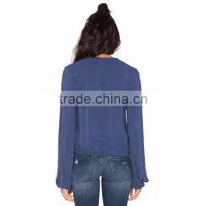 Fashion Lace Up Neck Designs for Ladies Blouse thumbnail-3