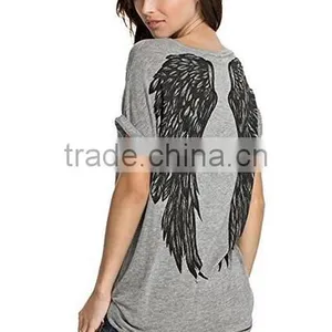 Women Fashion Tshirt Short Sleeve Wings Print Loose Custom Print Tshirt thumbnail-5