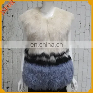 Simple Design Cross Striped Fur Waistcoat For Women Natural Rabbit Fur Vest With Mongolian Lamb Fur Trim thumbnail-1
